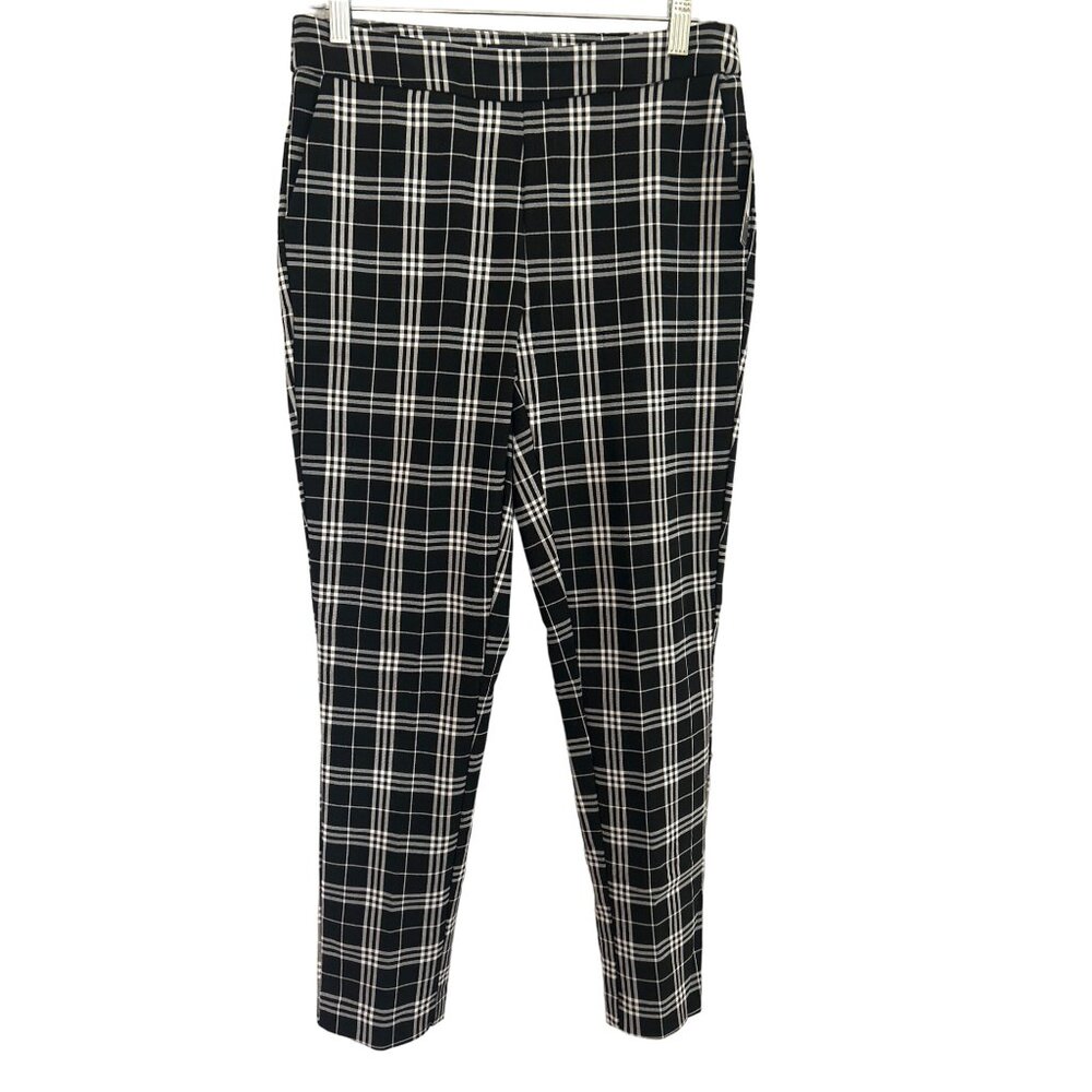 Jessica Riley Black & White Plaid, Elastic Waist Stretch Pants, Size Medium